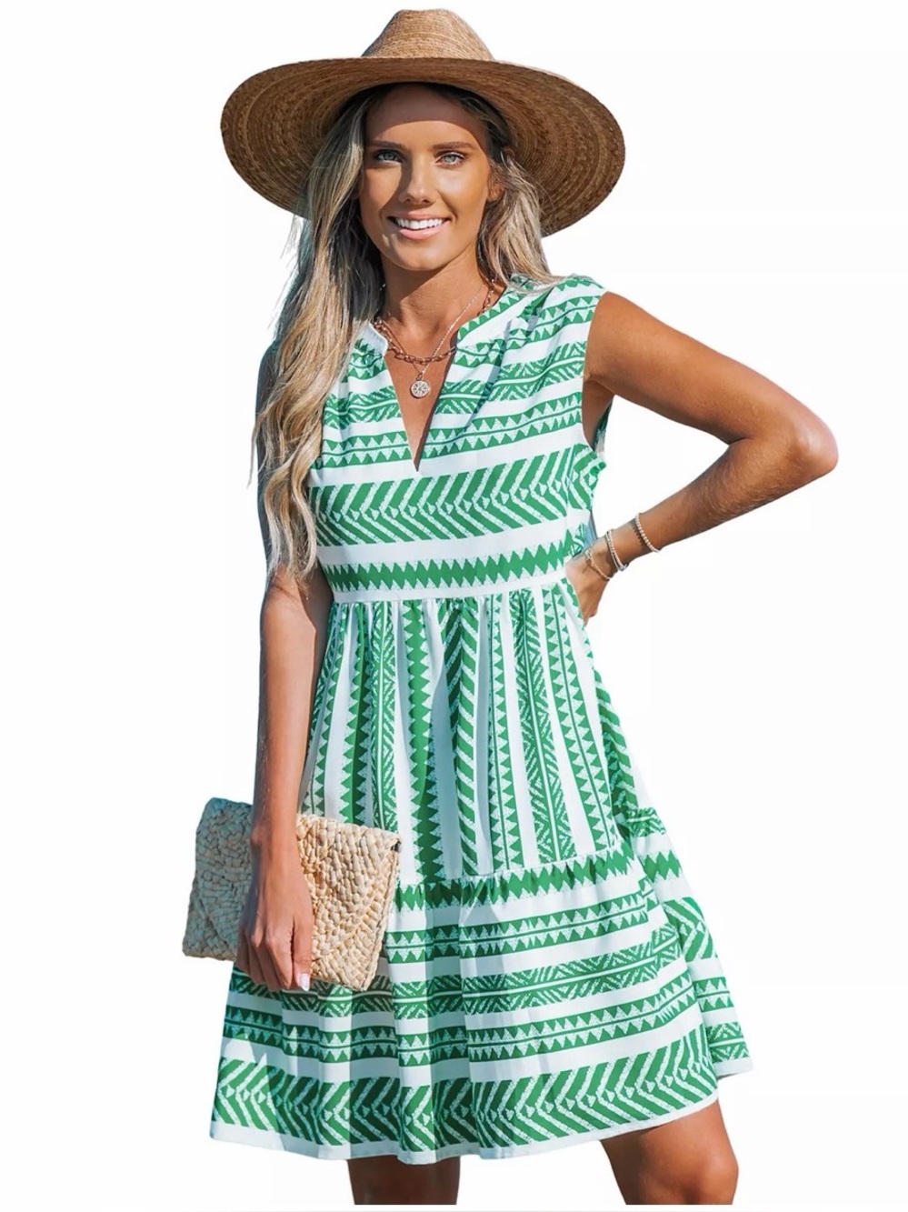 NWT Cupshe Beach Coverup Dress Green and White Size X-Large